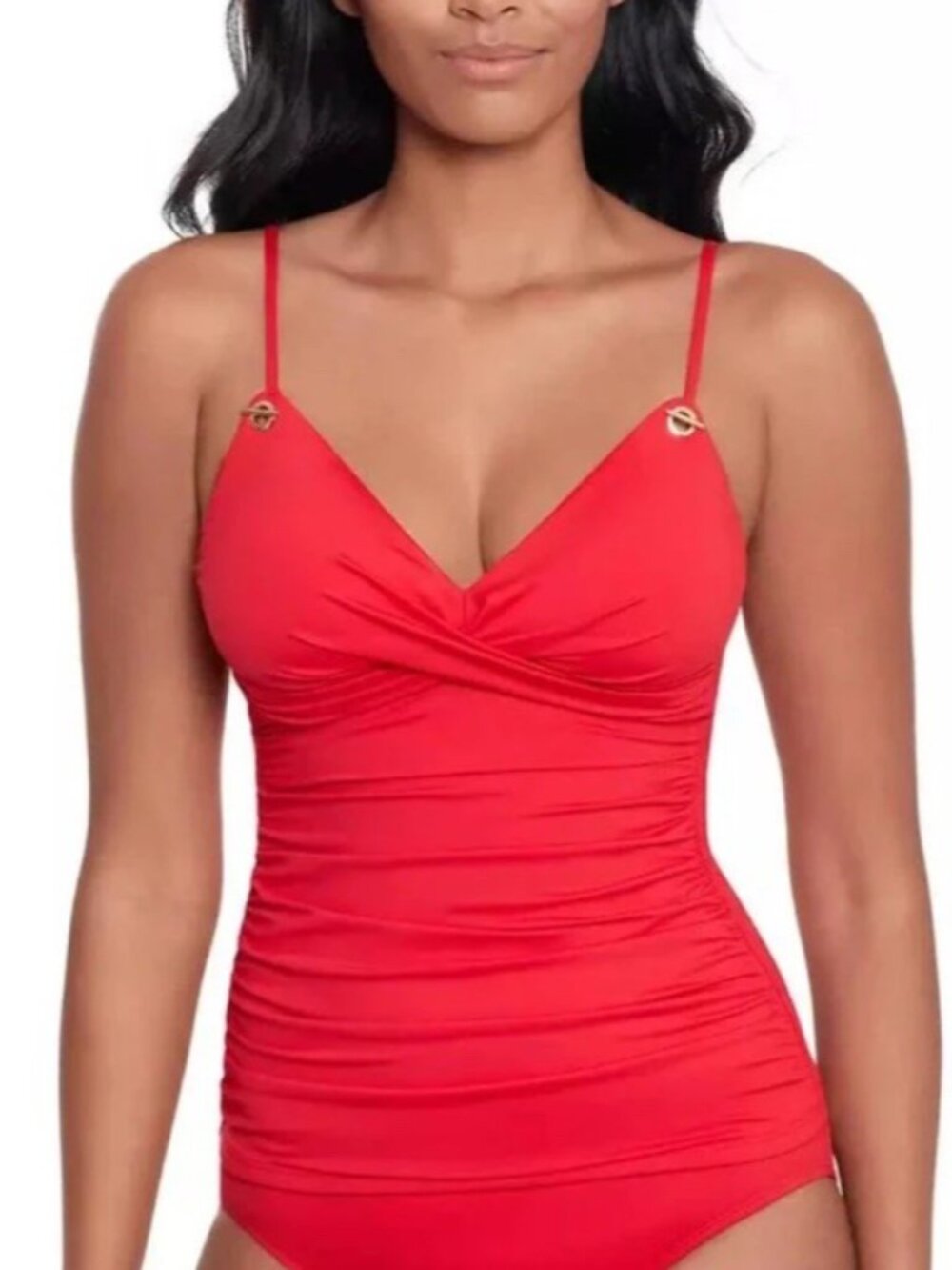 LAUREN RALPH LAUREN TOGGLE-TRIM TANKINI TOP MSRP $125, Red,16